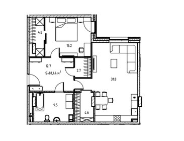 Квартира 81,6 м², 1-комнатная - изображение 1