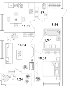 51,6 м², 2-комнатная квартира 14 300 000 ₽ - изображение 149