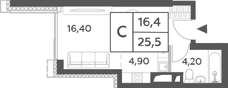 Квартира 25,5 м², студия - изображение 1