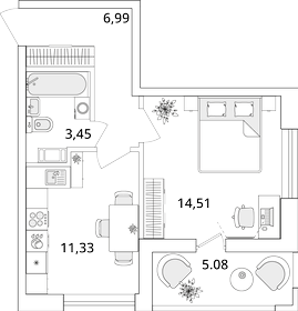 Квартира 38,8 м², 1-комнатная - изображение 1