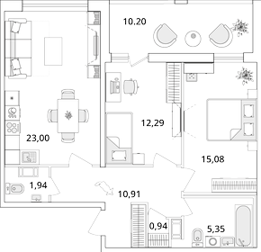 Квартира 74,6 м², 2-комнатная - изображение 1