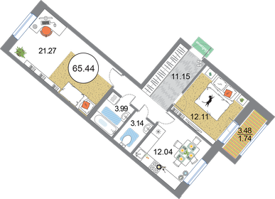 65,1 м², 2-комнатная квартира 14 643 000 ₽ - изображение 3
