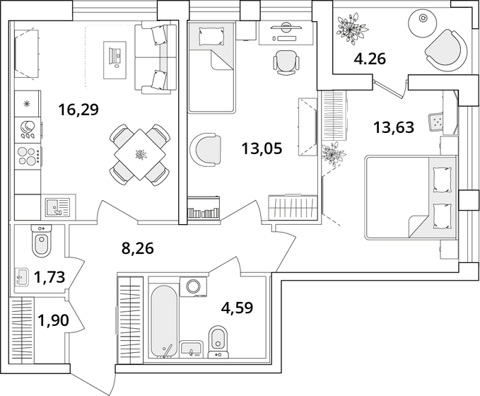 61,6 м², 2-комнатная квартира 13 864 291 ₽ - изображение 1