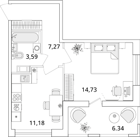 38,3 м², 1-комнатная квартира 8 852 328 ₽ - изображение 61