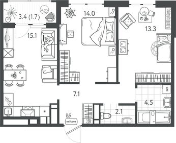 57 м², 2-комнатная квартира 6 500 000 ₽ - изображение 86