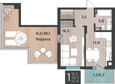 42,9 м², 1-комнатная квартира 5 950 000 ₽ - изображение 27