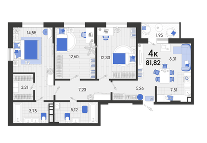 Квартира 81,8 м², 4-комнатная - изображение 1