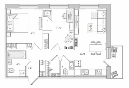 Квартира 61 м², 2-комнатная - изображение 1