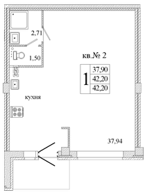 Квартира 42,2 м², 1-комнатная - изображение 1