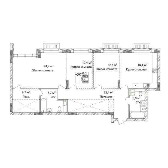 110,9 м², 3-комнатная квартира 27 329 864 ₽ - изображение 35