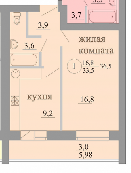 36,5 м², 1-комнатная квартира 1 900 000 ₽ - изображение 1