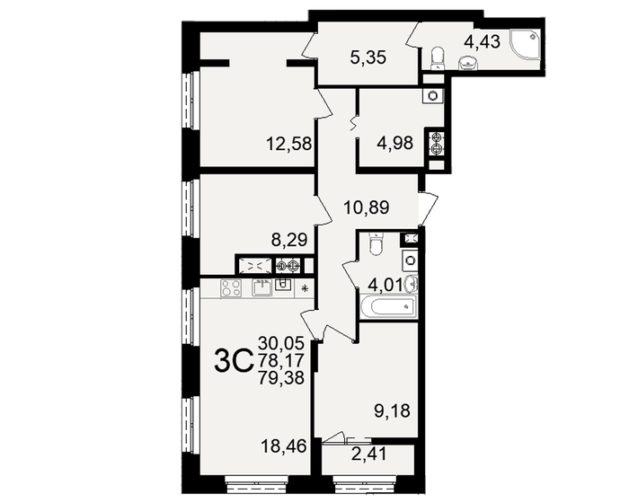 79,4 м², 3-комнатная квартира 8 414 280 ₽ - изображение 1