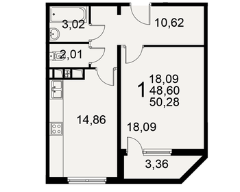 50,3 м², 1-комнатная квартира 4 599 705 ₽ - изображение 9