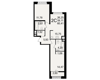 Квартира 60,4 м², 2-комнатная - изображение 1