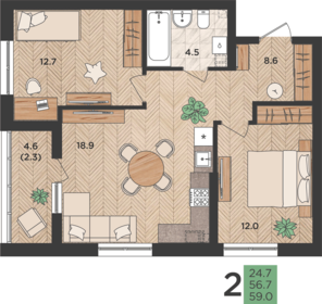 63 м², 3-комнатная квартира 7 300 000 ₽ - изображение 102