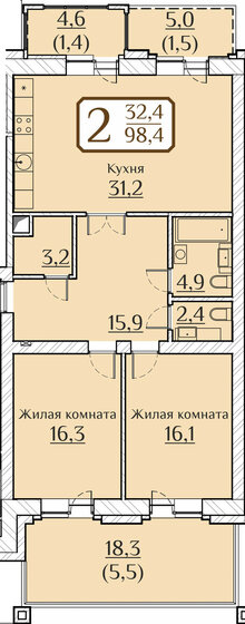 114,4 м², 2-комнатная квартира 13 480 800 ₽ - изображение 1