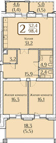 Квартира 114,4 м², 2-комнатная - изображение 1