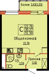 31,3 м², 1-комнатная квартира 4 695 000 ₽ - изображение 1