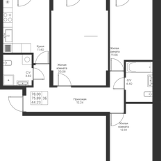 Квартира 78 м², 3-комнатная - изображение 3