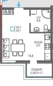 Квартира 25 м², студия - изображение 1