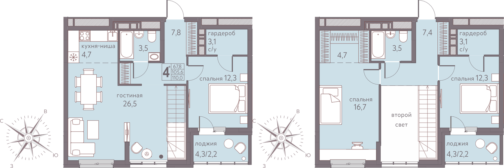 110 м², 4-комнатная квартира 13 365 000 ₽ - изображение 1