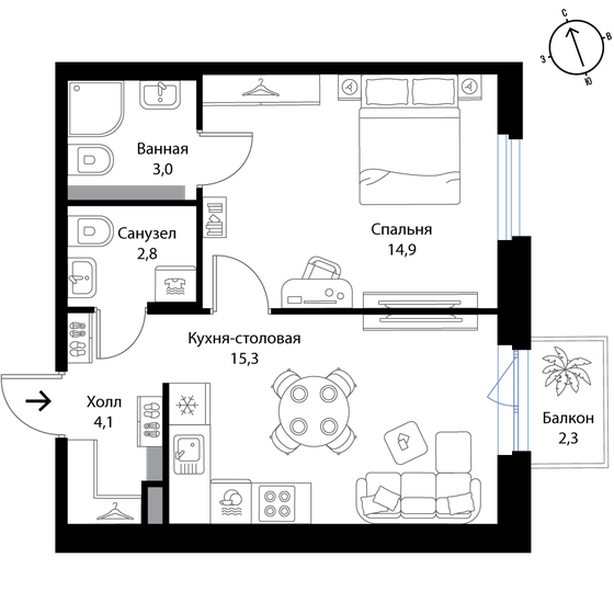 40,8 м², 2-комнатная квартира 6 936 000 ₽ - изображение 1