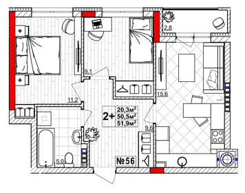 43 м², 2-комнатная квартира 5 500 000 ₽ - изображение 75