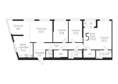 Квартира 137,3 м², 5-комнатная - изображение 1