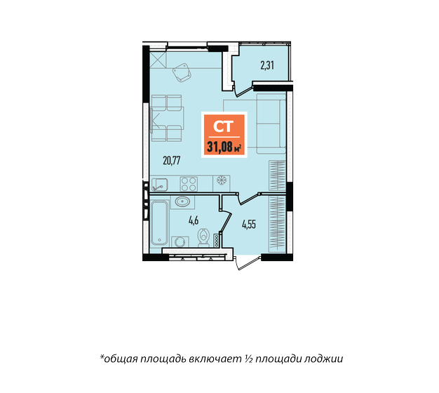 30,4 м², квартира-студия 5 000 000 ₽ - изображение 1