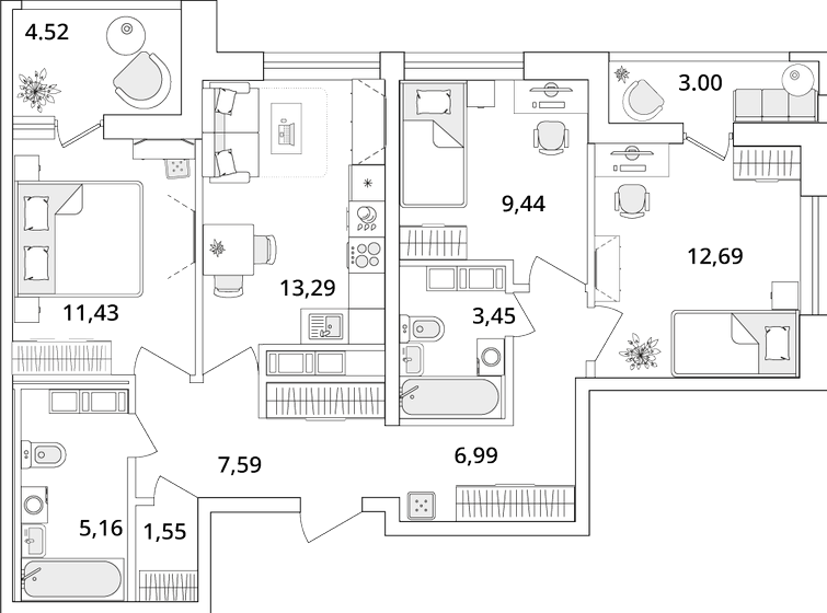 75,4 м², 3-комнатная квартира 17 279 512 ₽ - изображение 14
