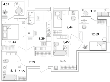 75,4 м², 3-комнатная квартира 17 279 512 ₽ - изображение 1