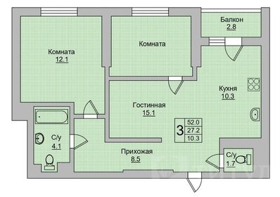 Квартира 54 м², 3-комнатная - изображение 3