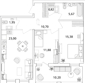 Квартира 74,5 м², 2-комнатная - изображение 1