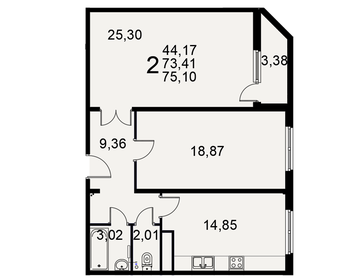 Квартира 75,1 м², 2-комнатная - изображение 1