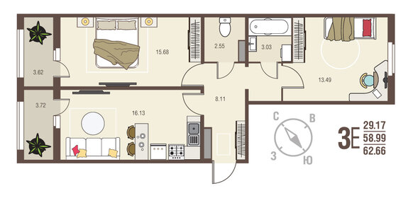 63,1 м², 2-комнатная квартира 5 682 600 ₽ - изображение 10