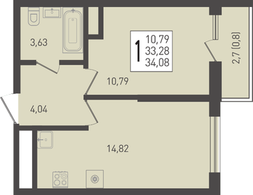 34,1 м², 1-комнатная квартира 4 600 800 ₽ - изображение 5