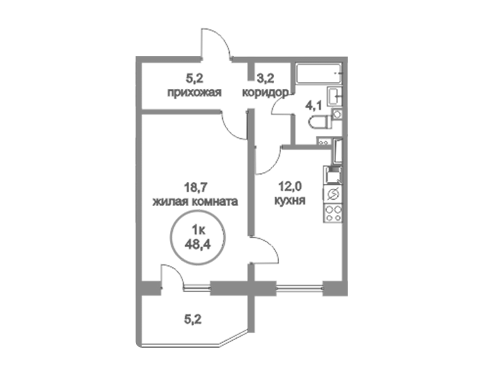 43,2 м², 1-комнатная квартира 6 200 000 ₽ - изображение 1