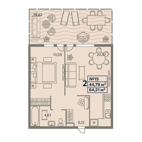 65,1 м², 2-комнатные апартаменты 10 411 200 ₽ - изображение 65