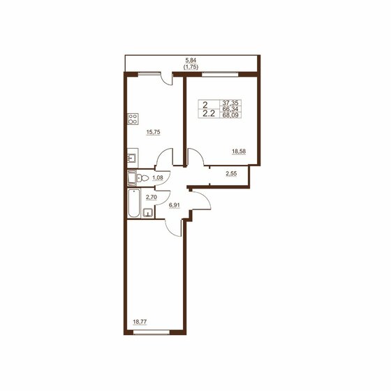 68,1 м², 2-комнатная квартира 8 069 620 ₽ - изображение 1