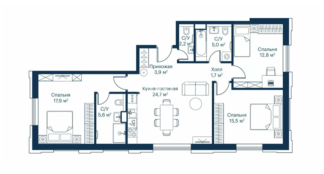 89 м², 3-комнатная квартира 27 500 000 ₽ - изображение 1