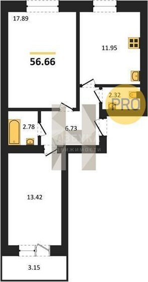 56,7 м², 2-комнатная квартира 4 022 860 ₽ - изображение 1
