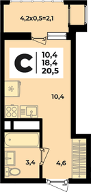 Квартира 20,5 м², 1-комнатная - изображение 1