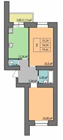 Квартира 55,4 м², 2-комнатная - изображение 1