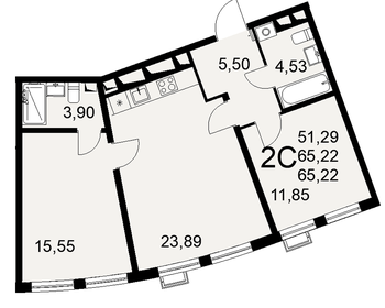 Квартира 65,2 м², 2-комнатная - изображение 1