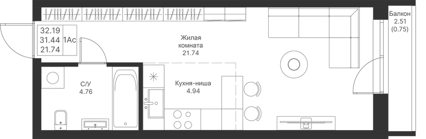 32 м², квартира-студия 7 950 000 ₽ - изображение 33