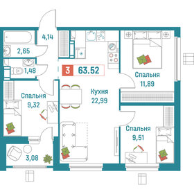 Квартира 63,5 м², 3-комнатная - изображение 1