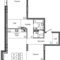 Квартира 101,6 м², 3-комнатная - изображение 2