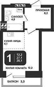Квартира 28,1 м², 1-комнатная - изображение 1