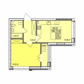 Квартира 43,6 м², 1-комнатная - изображение 1