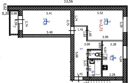 Квартира 54 м², 2-комнатная - изображение 1